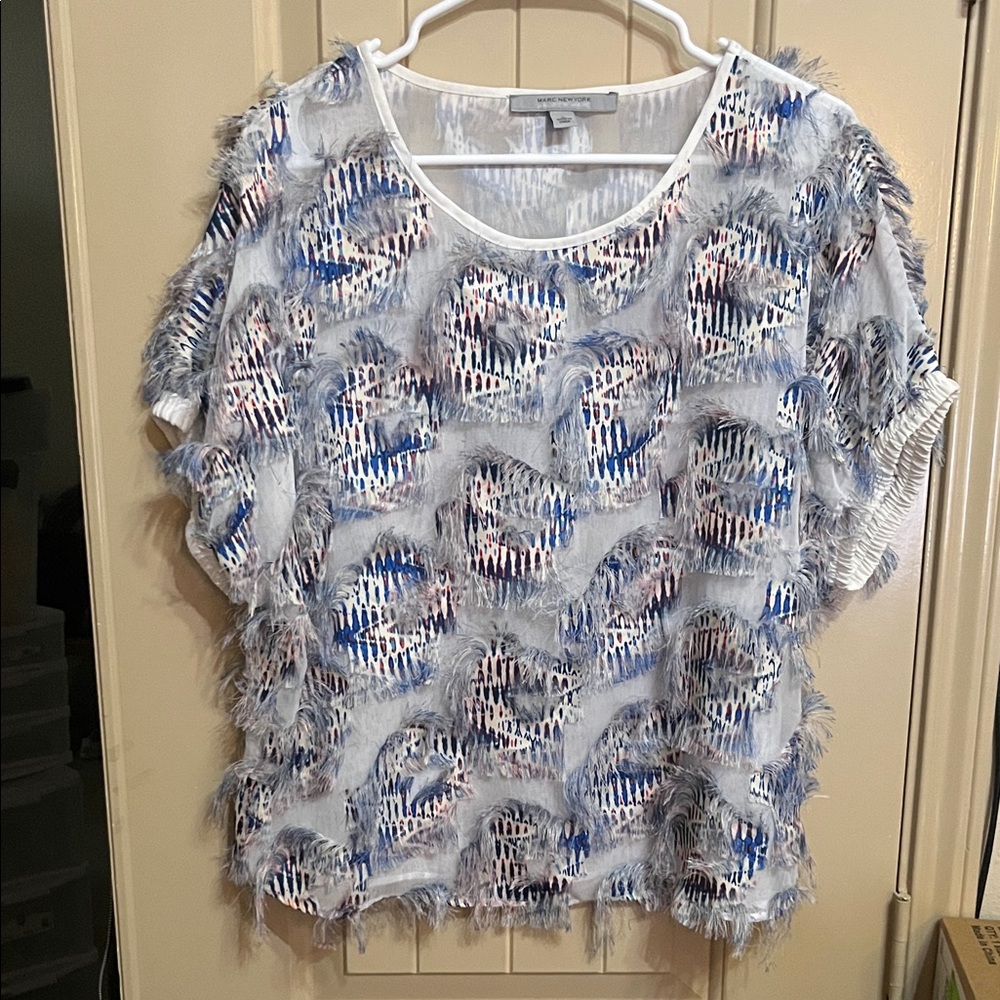 Marc New York Women's Fringed Blouse in Blue and White